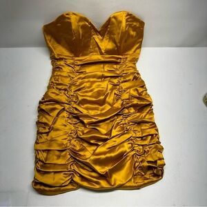RUNAWAY Elegant Mustard  Strapless mini Dress size Large